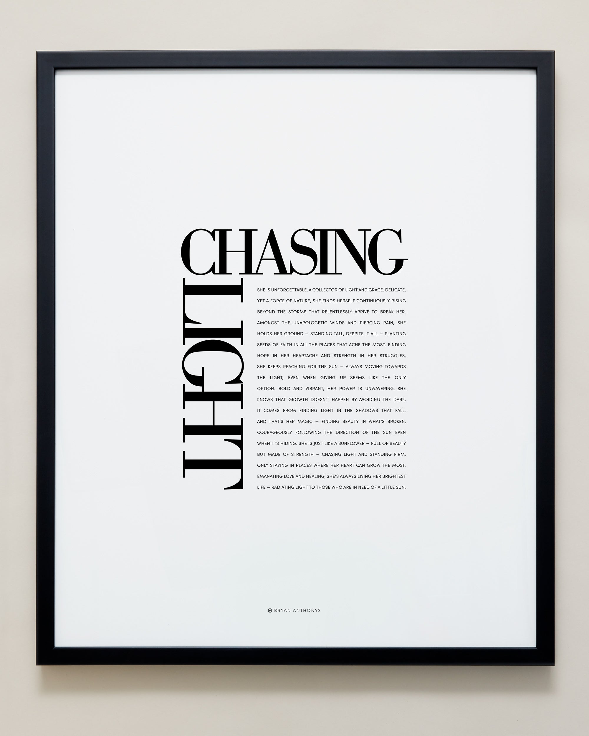 Bryan Anthonys Home Decor Purposeful Prints Chasing Light Editorial Framed Print Black Frame 20x24