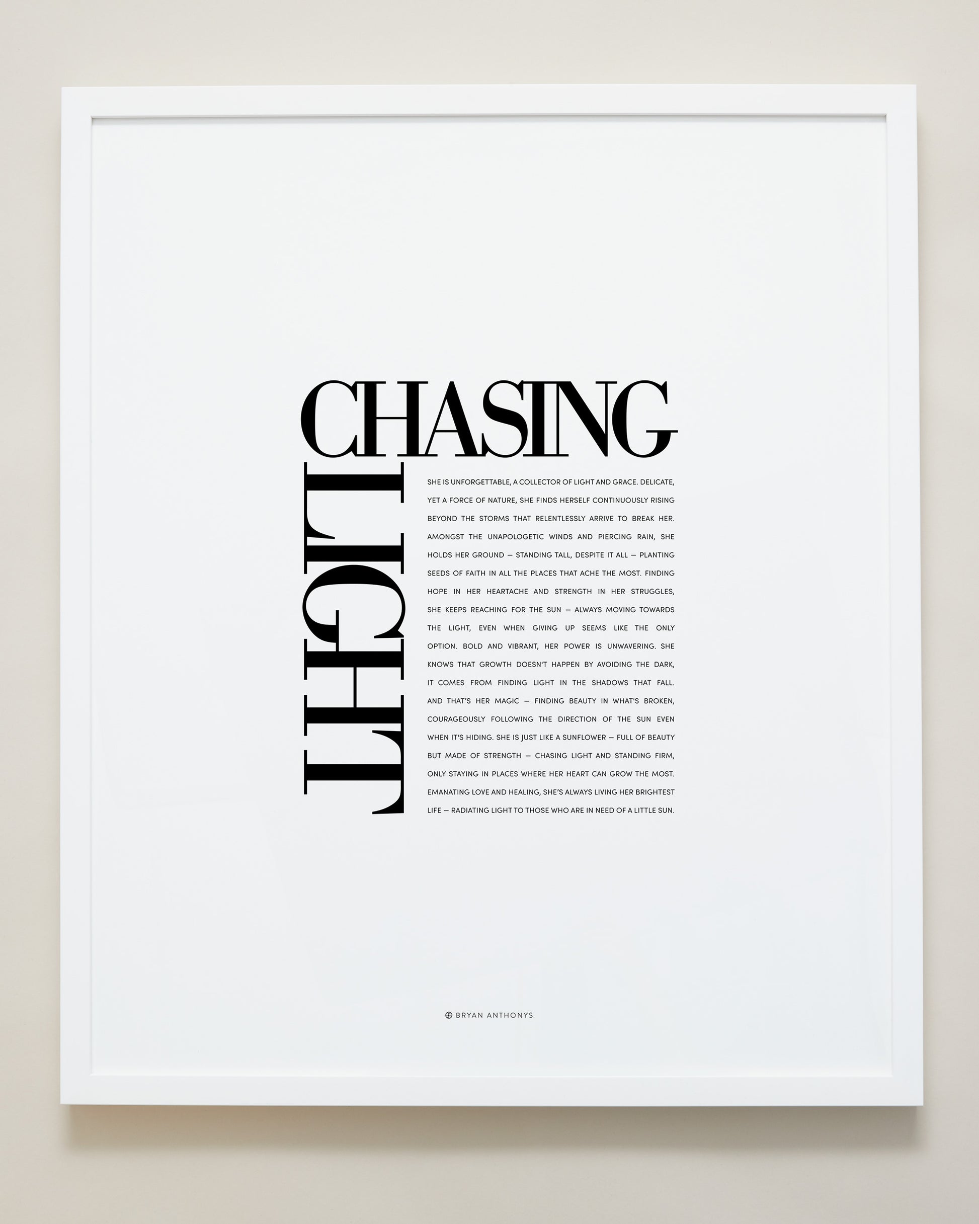 Bryan Anthonys Home Decor Purposeful Prints Chasing Light Editorial Framed Print White Frame 20x24