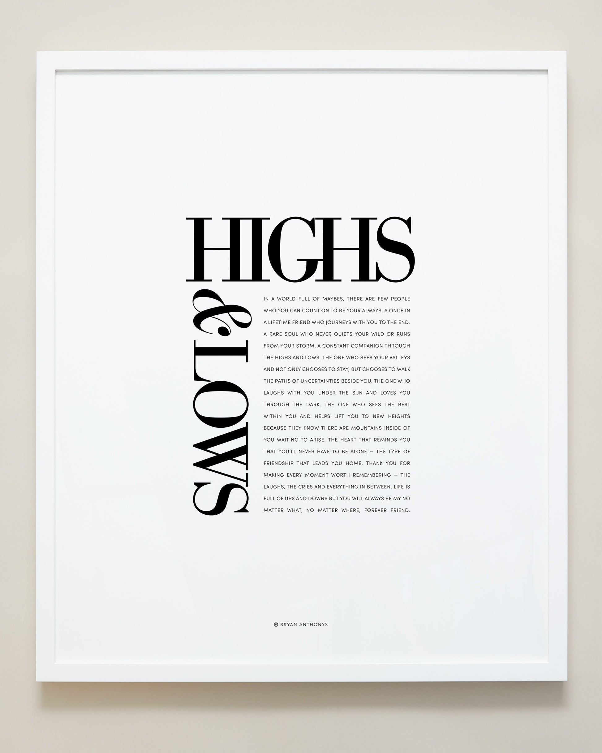 Bryan Anthonys Home Decor Purposeful Prints Highs and Lows Editorial Framed Print White 20x24