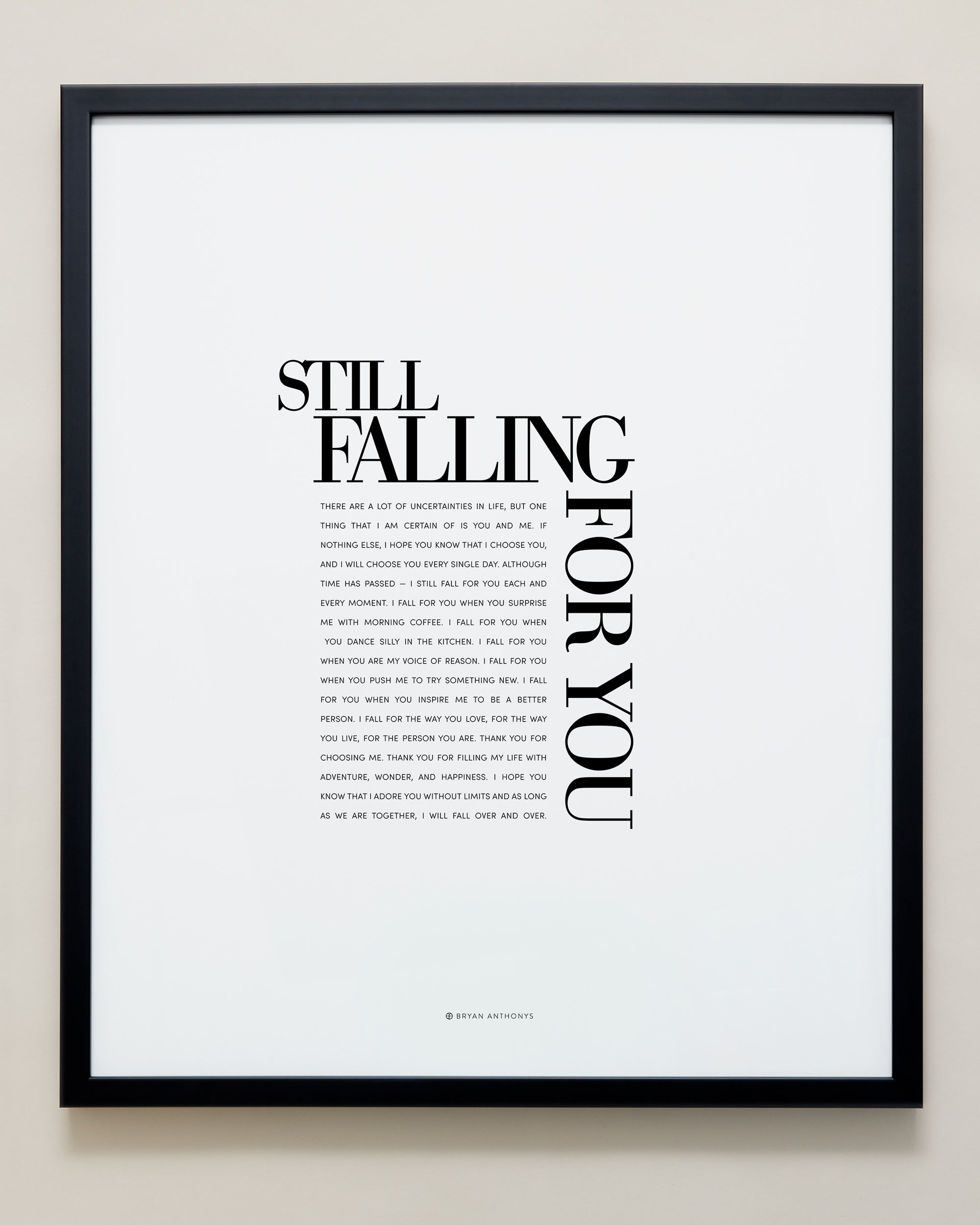 Bryan Anthonys Home Decor Purposeful Prints Still Falling For You Editorial Framed Print Black Frame 20x24