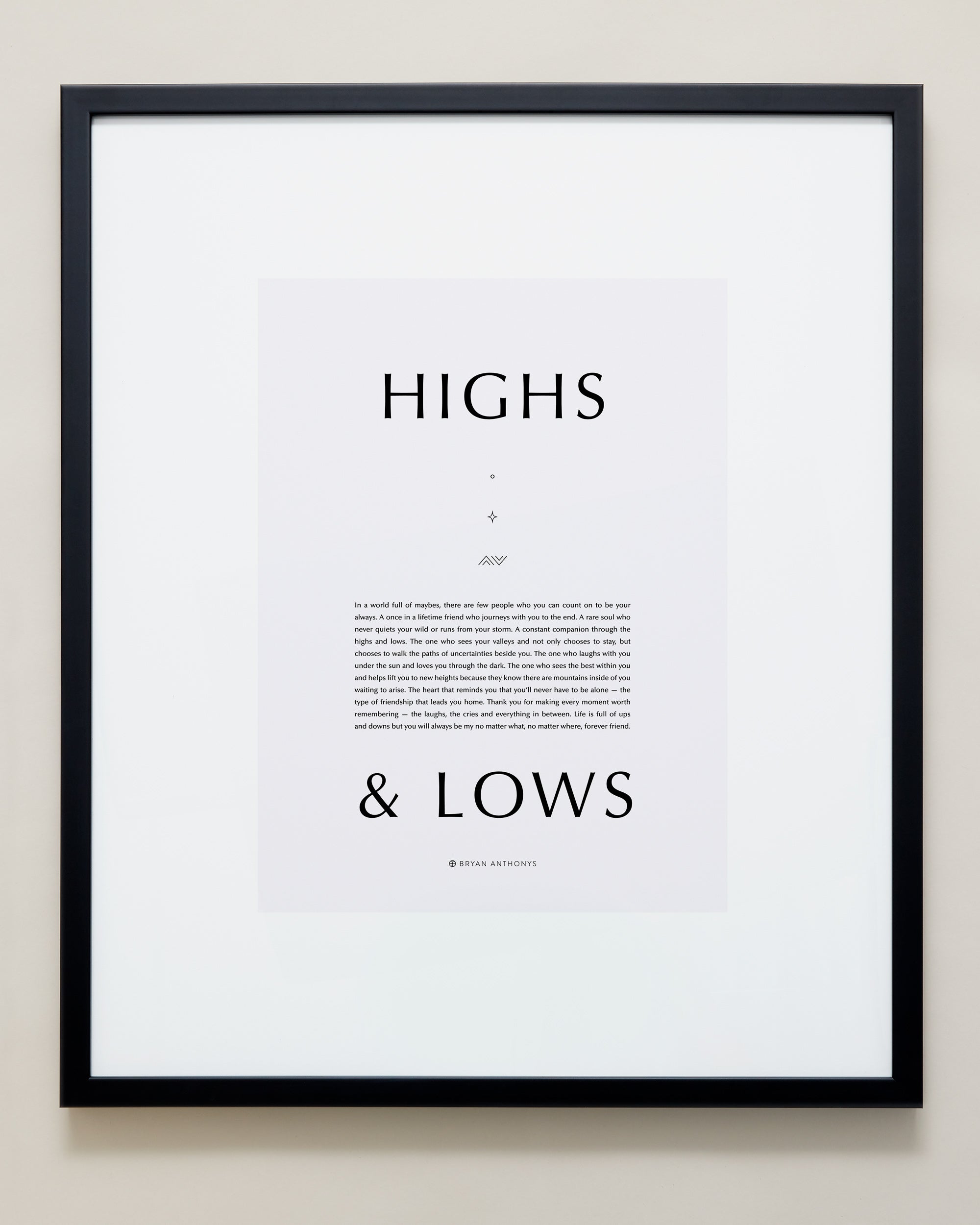 Bryan Anthonys Home Decor Purposeful Prints Highs and Lows Iconic Framed Print  Black with Gray 20x24