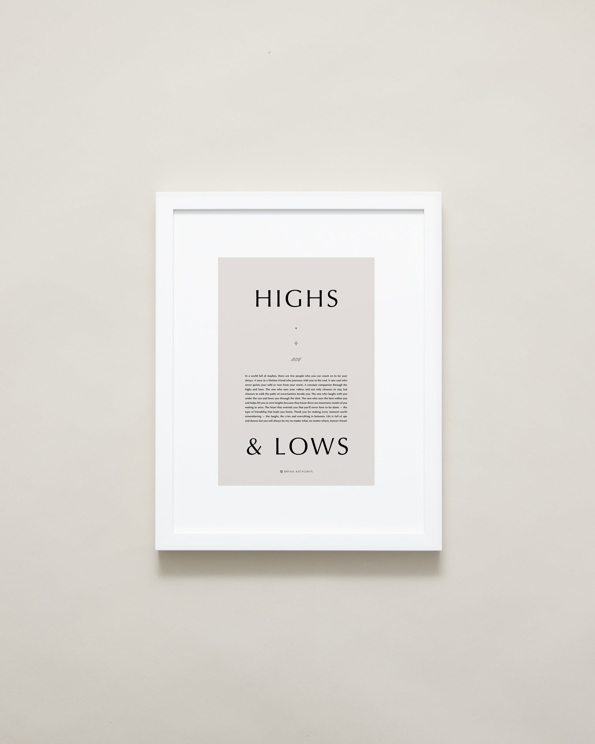 Bryan Anthonys Home Decor Purposeful Prints Highs and Lows Iconic Framed Print White with Tan 11x14