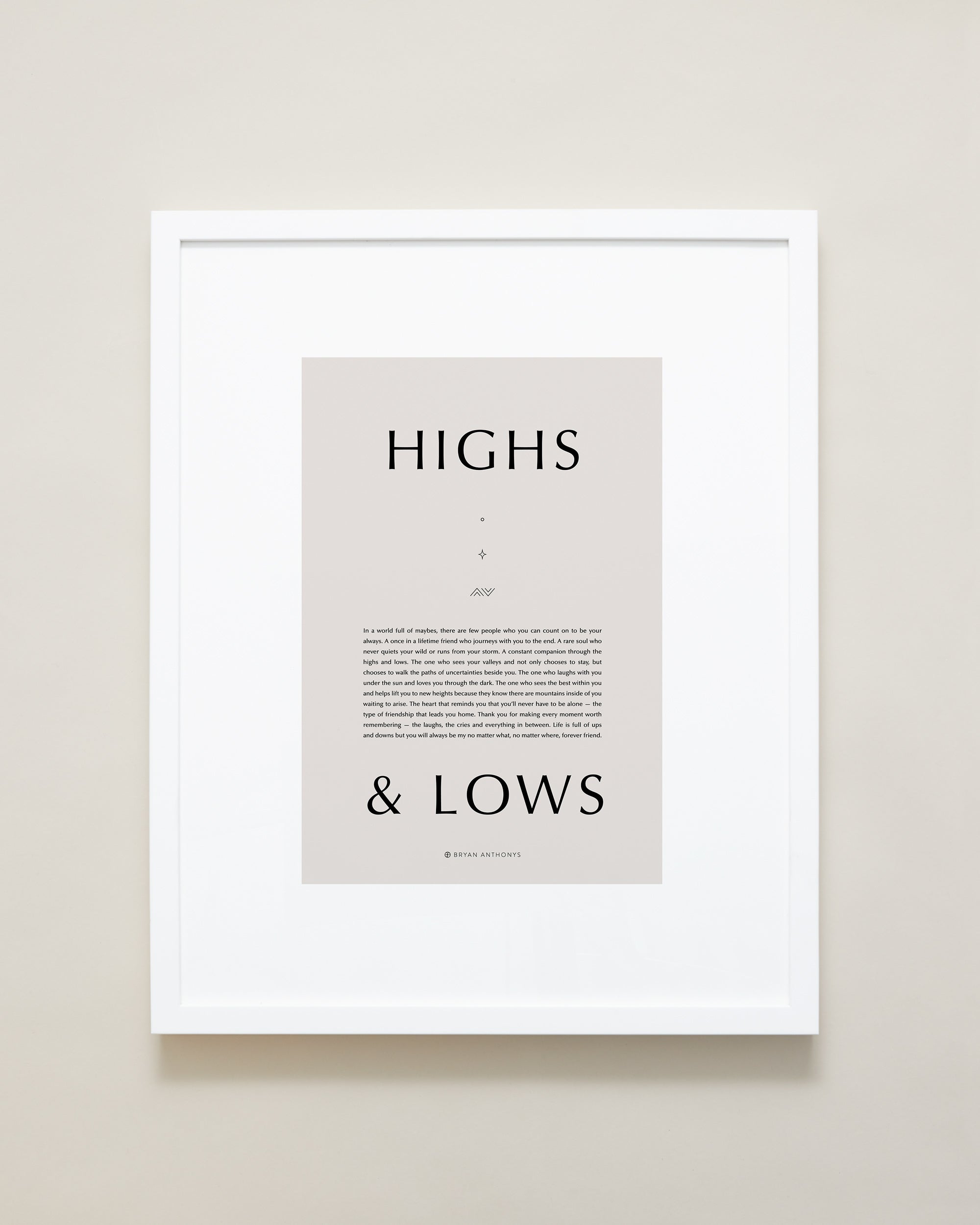 Bryan Anthonys Home Decor Purposeful Prints Highs and Lows Iconic Framed Print White with Tan 16x20