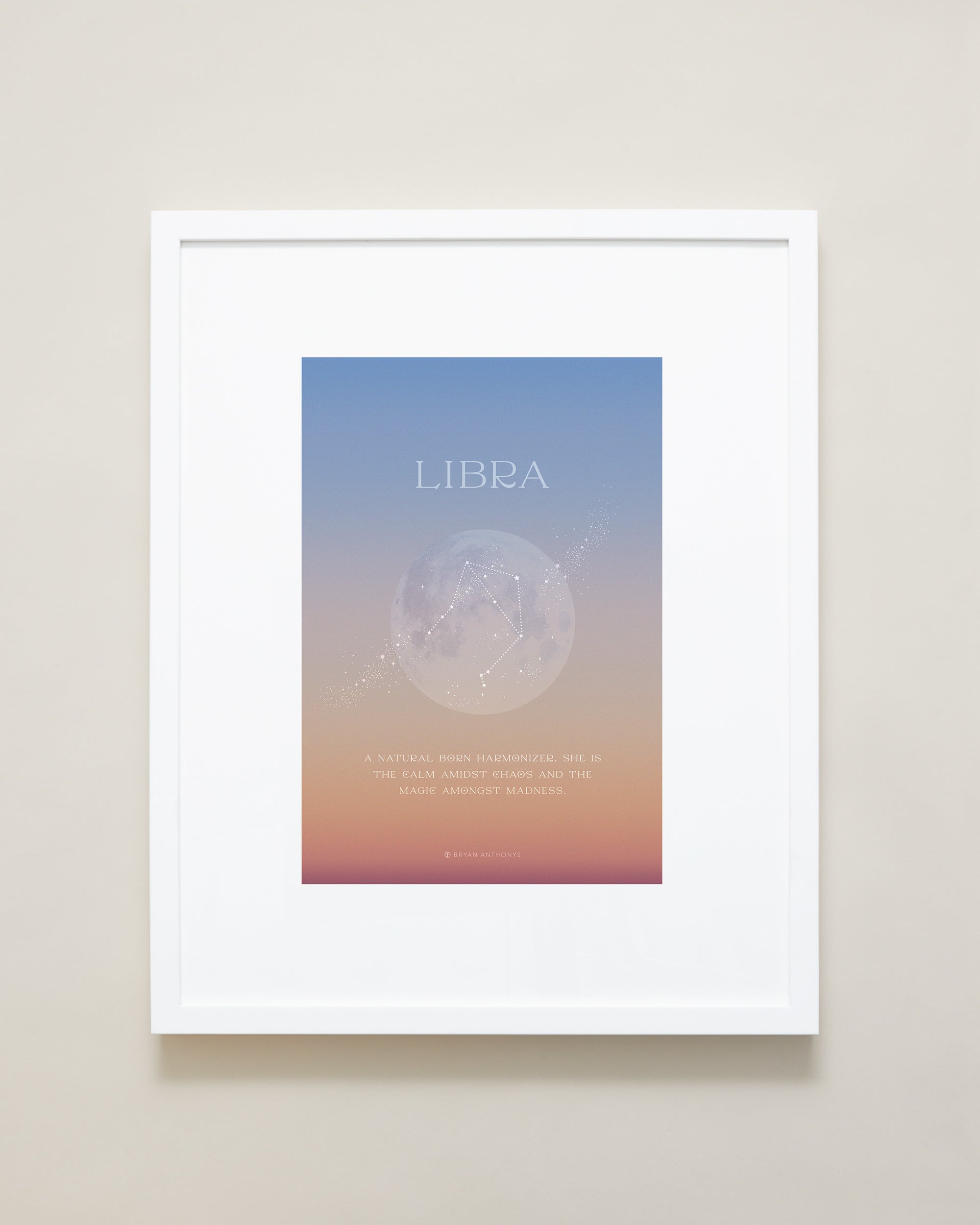 Bryan Anthonys Libra Zodiac Moon Graphic Framed Print White Frame 16x20