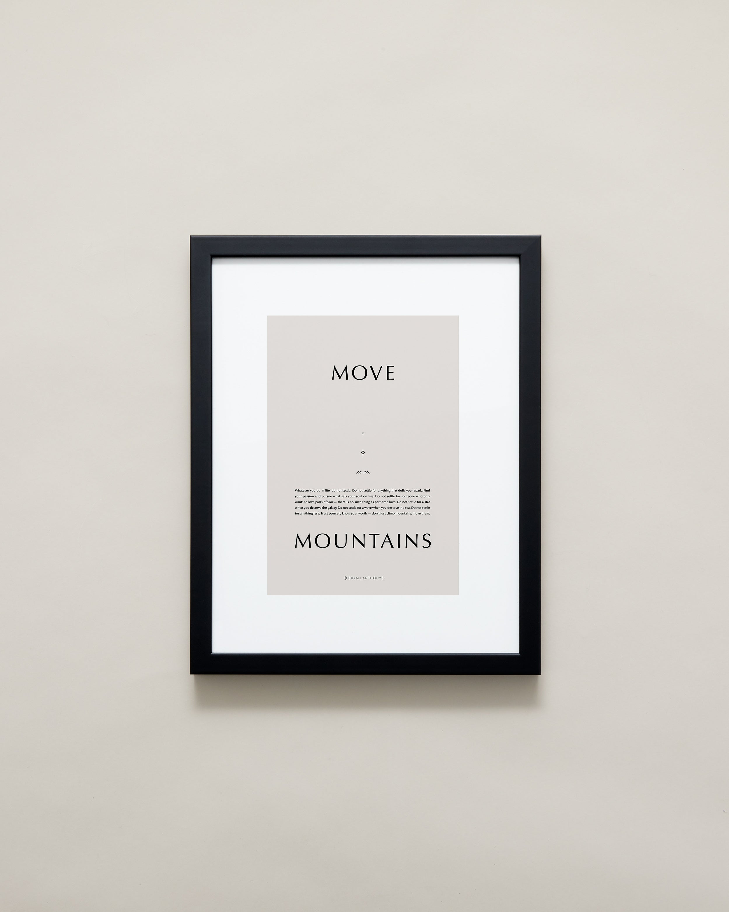 Bryan Anthonys Home Decor Purposeful Prints Move Mountains Iconic Framed Print Tan Art With Black Frame 11x14