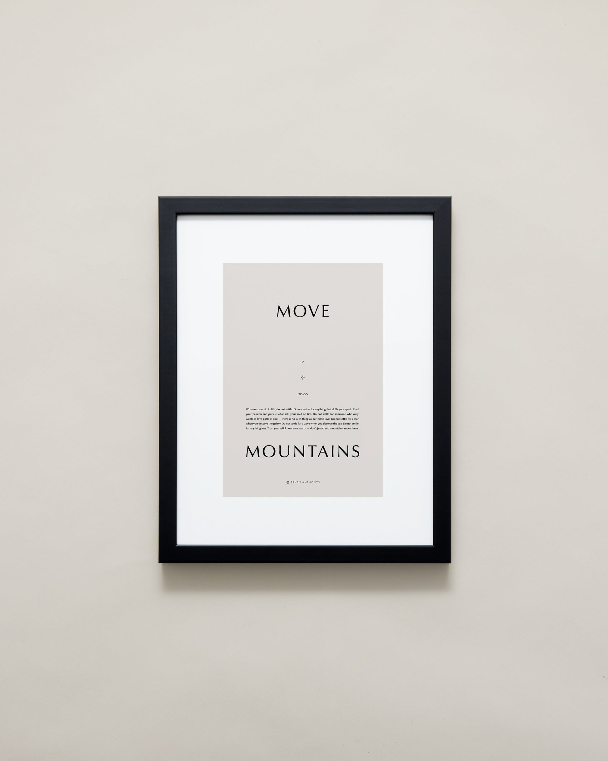 Bryan Anthonys Home Decor Purposeful Prints Move Mountains Iconic Framed Print Tan Art With Black Frame 11x14