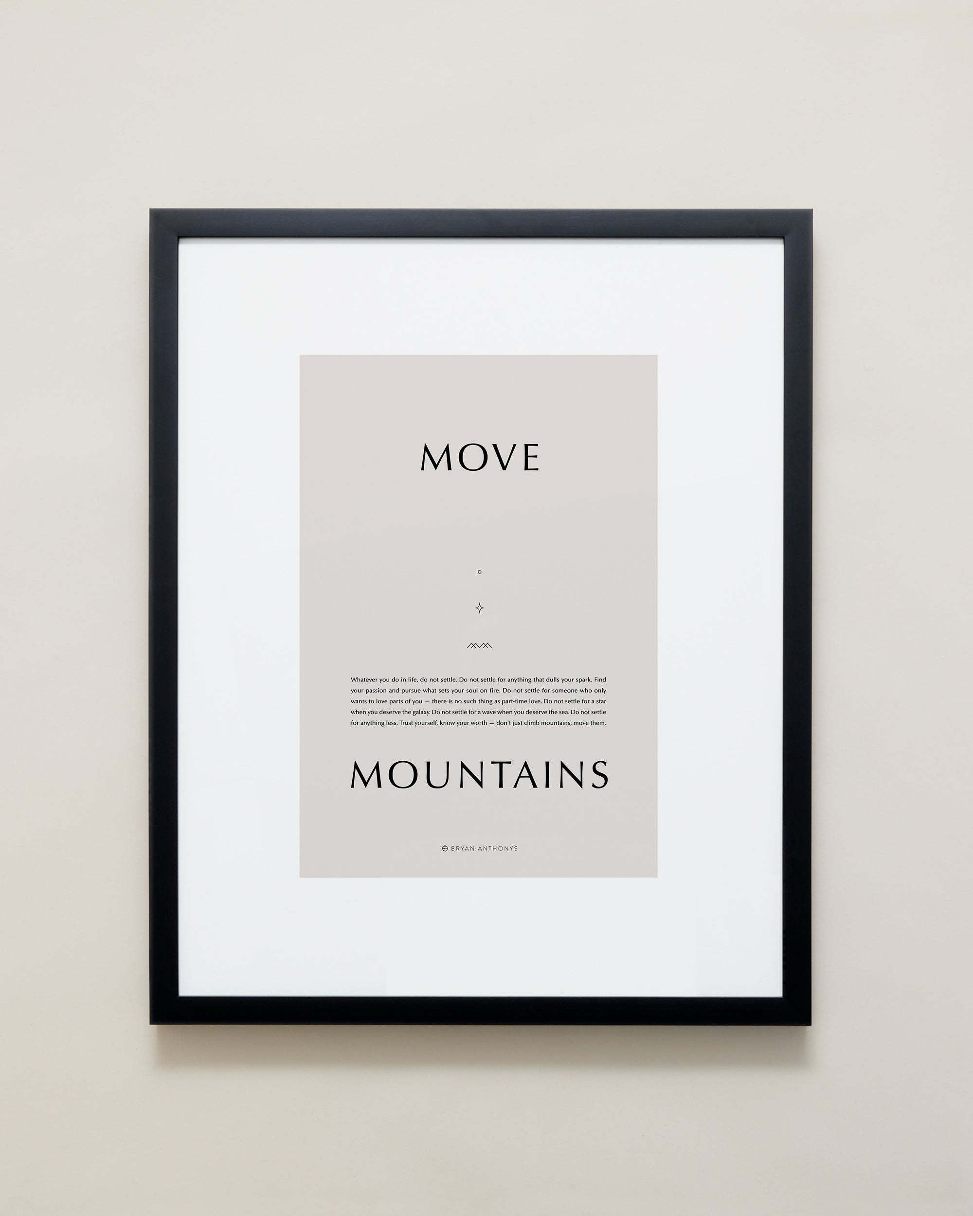 Bryan Anthonys Home Decor Purposeful Prints Move Mountains Iconic Framed Print Tan Art With Black Frame 16x20