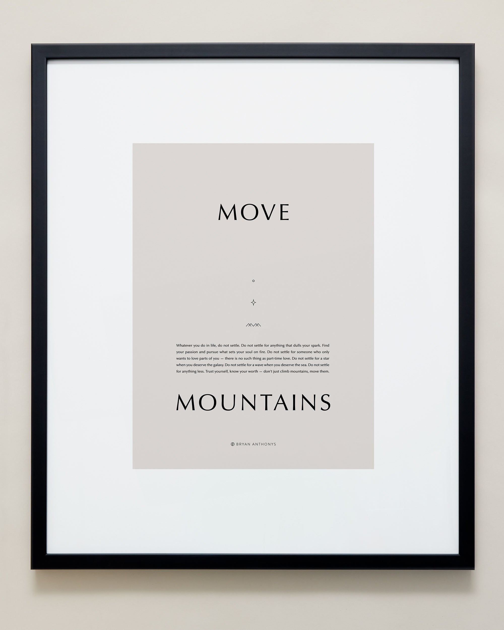 Bryan Anthonys Home Decor Purposeful Prints Move Mountains Iconic Framed Print Tan Art With Black Frame 20x24