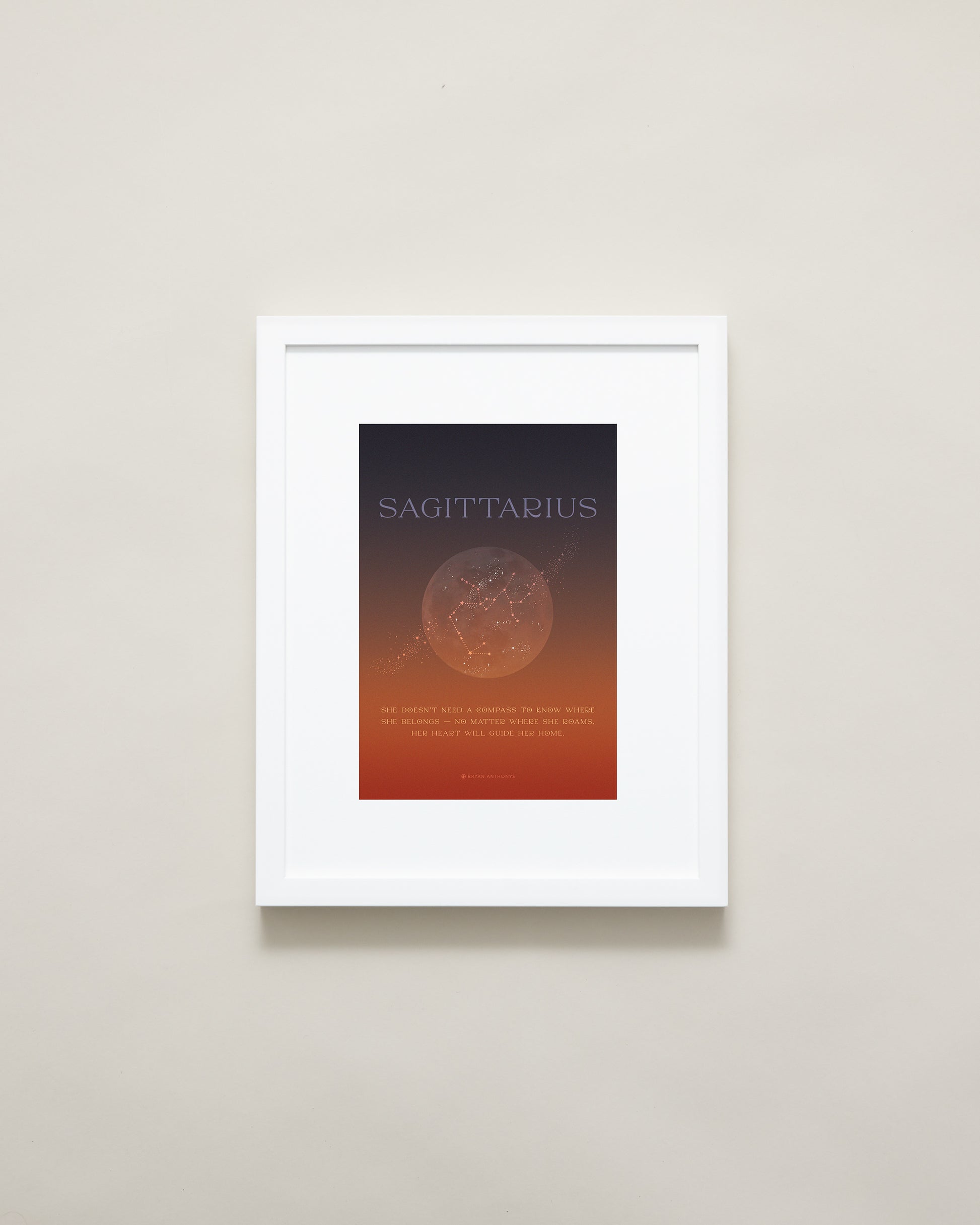 Bryan Anthonys Home Decor Sagittarius Zodiac Framed Print Moon Graphic Print White Frame 11x14