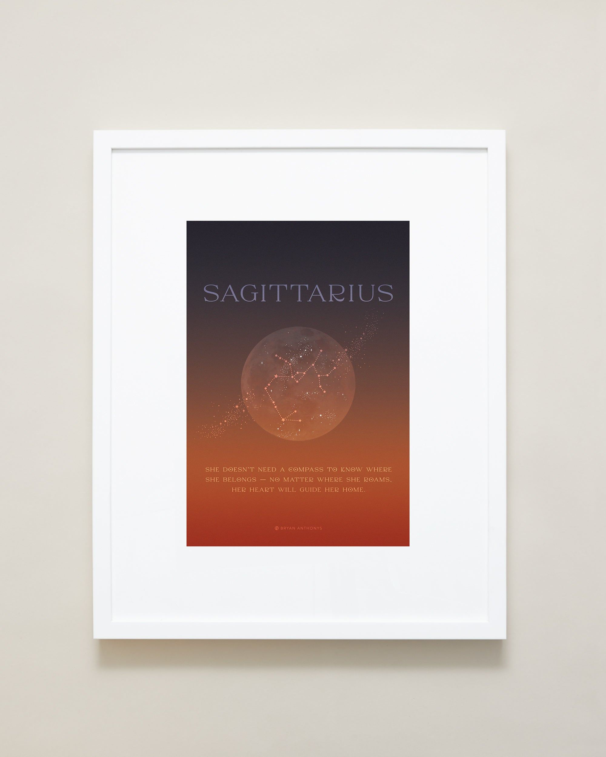 Bryan Anthonys Home Decor Sagittarius Zodiac Framed Print Moon Graphic Print White Frame 16x20