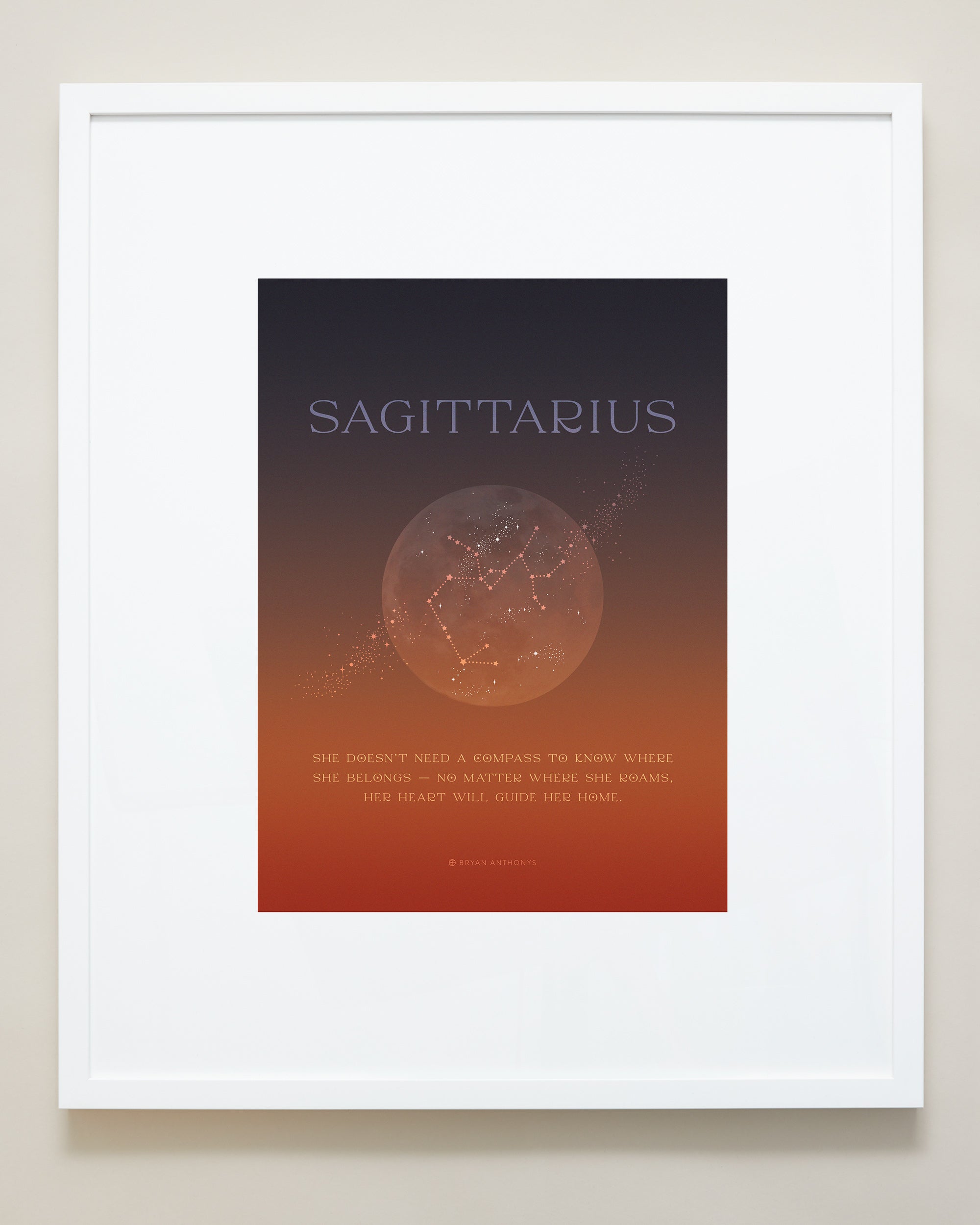 Bryan Anthonys Home Decor Sagittarius Zodiac Framed Print Moon Graphic Print White Frame 20x24