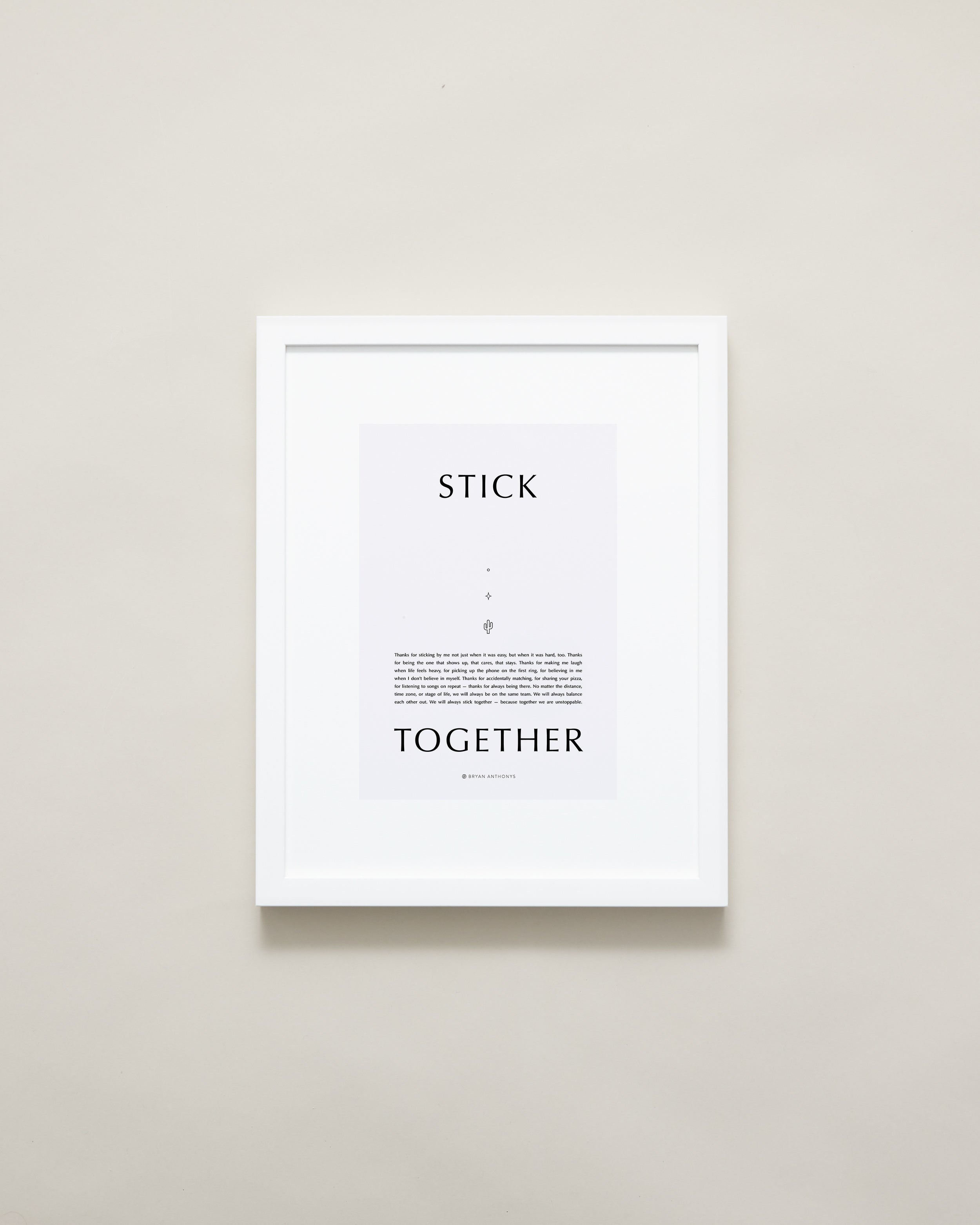 Stick Together Iconic Framed Print showcase small white frame
