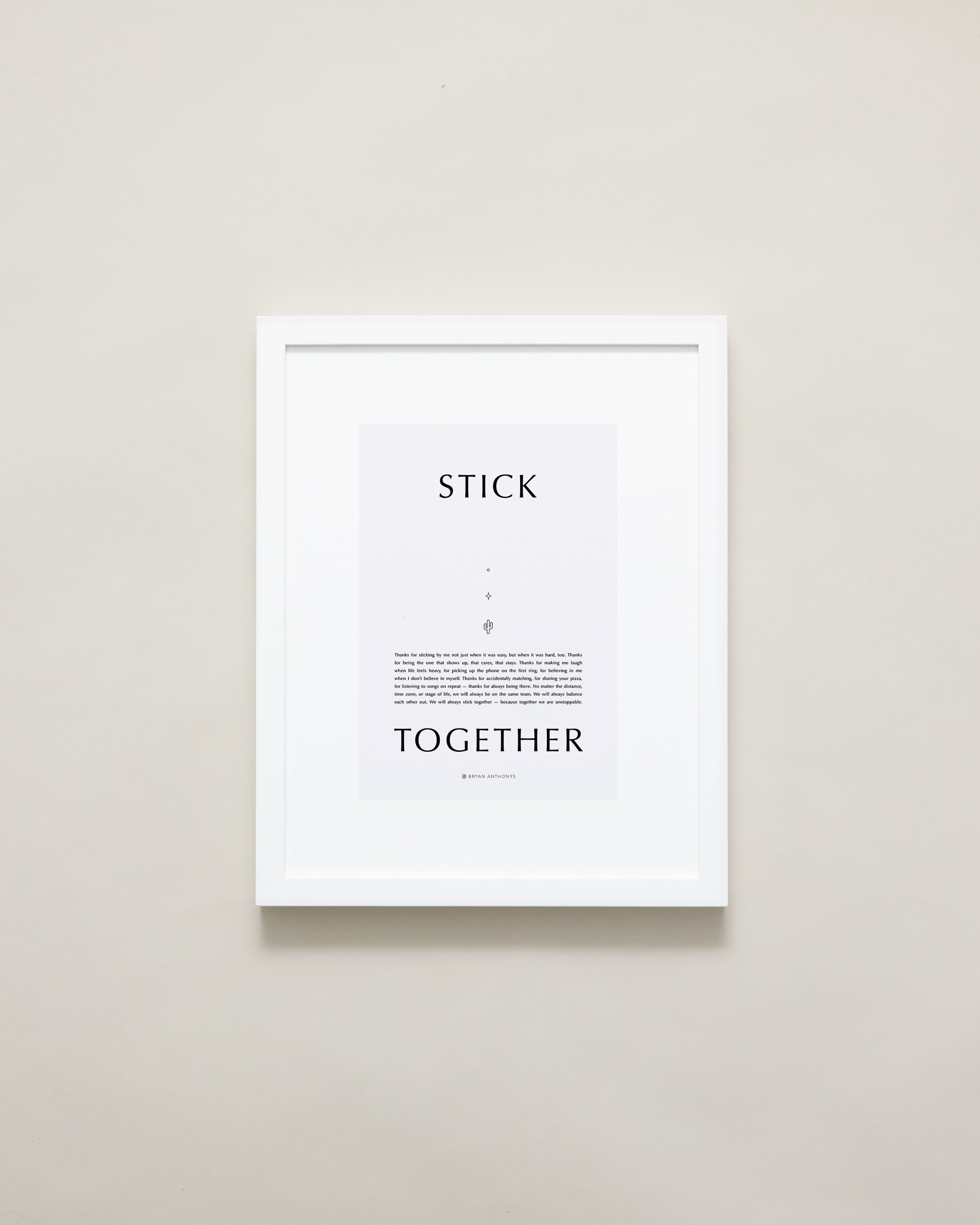 Stick Together Iconic Framed Print showcase small white frame