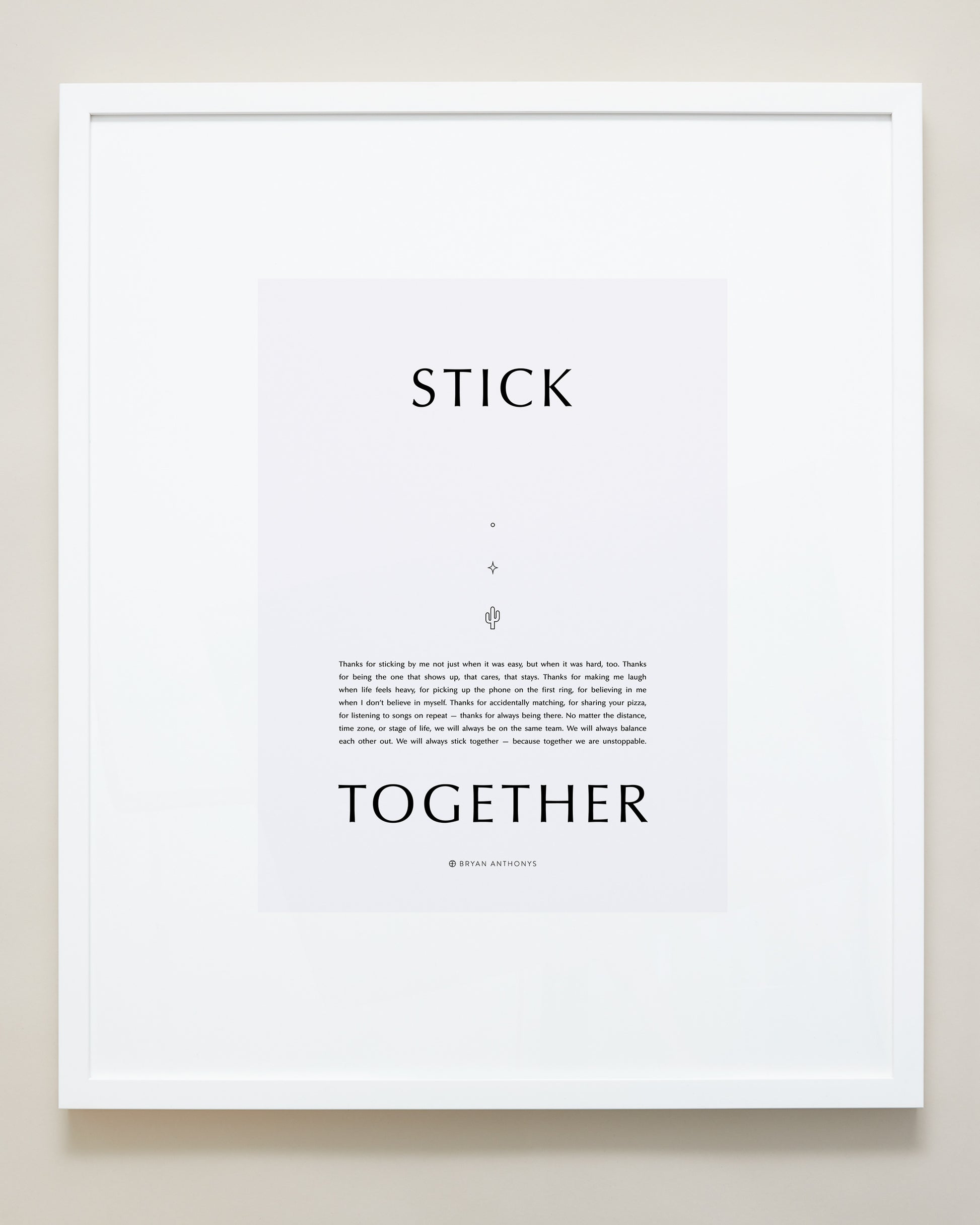 White frame Stick Together Iconic Framed Print showcase