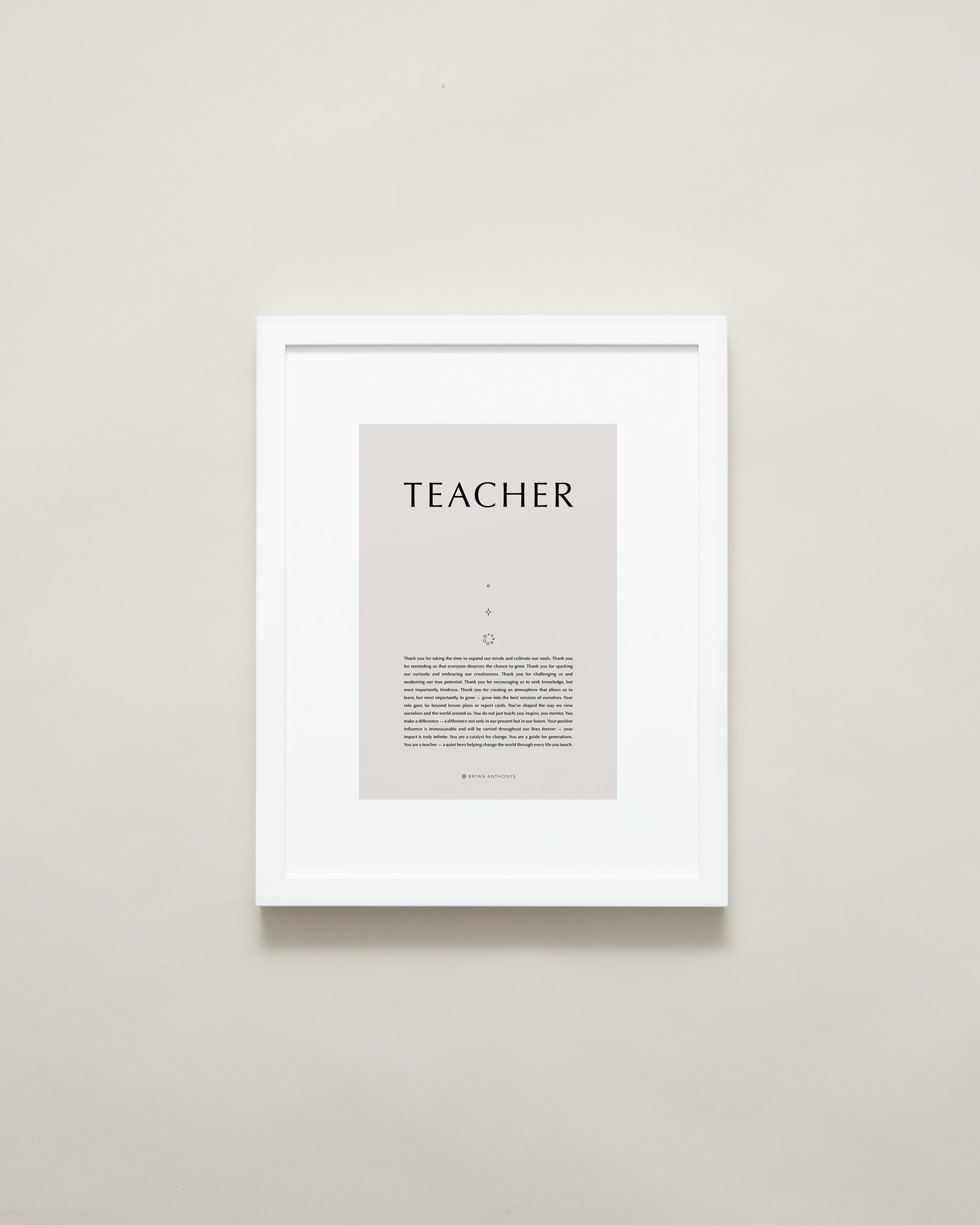 Bryan Anthonys Home Decor Purposeful Prints Teacher Iconic Framed Print Tan Art with White Frame 11x14
