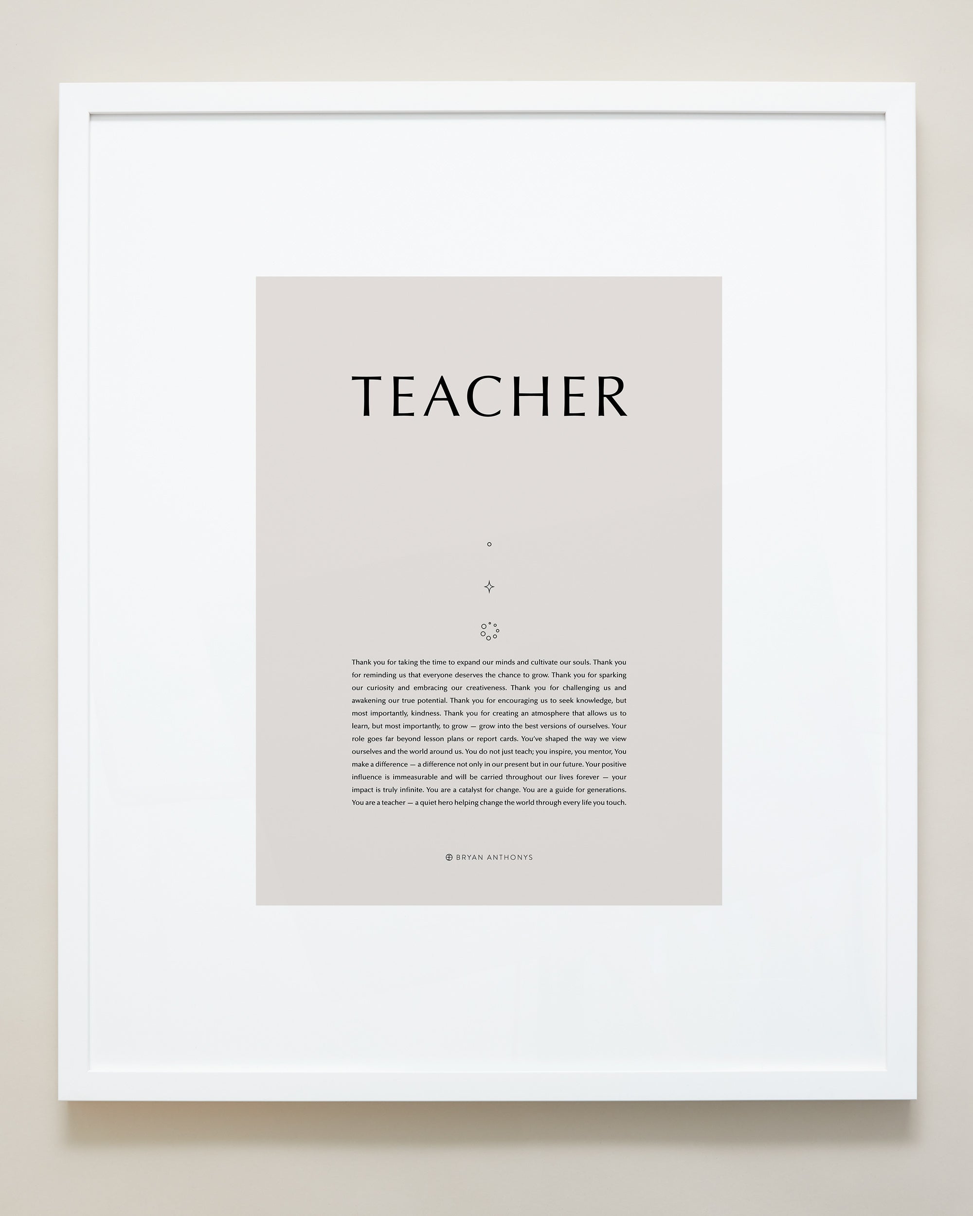 Bryan Anthonys Home Decor Purposeful Prints Teacher Iconic Framed Print Tan Art with White Frame 20x24