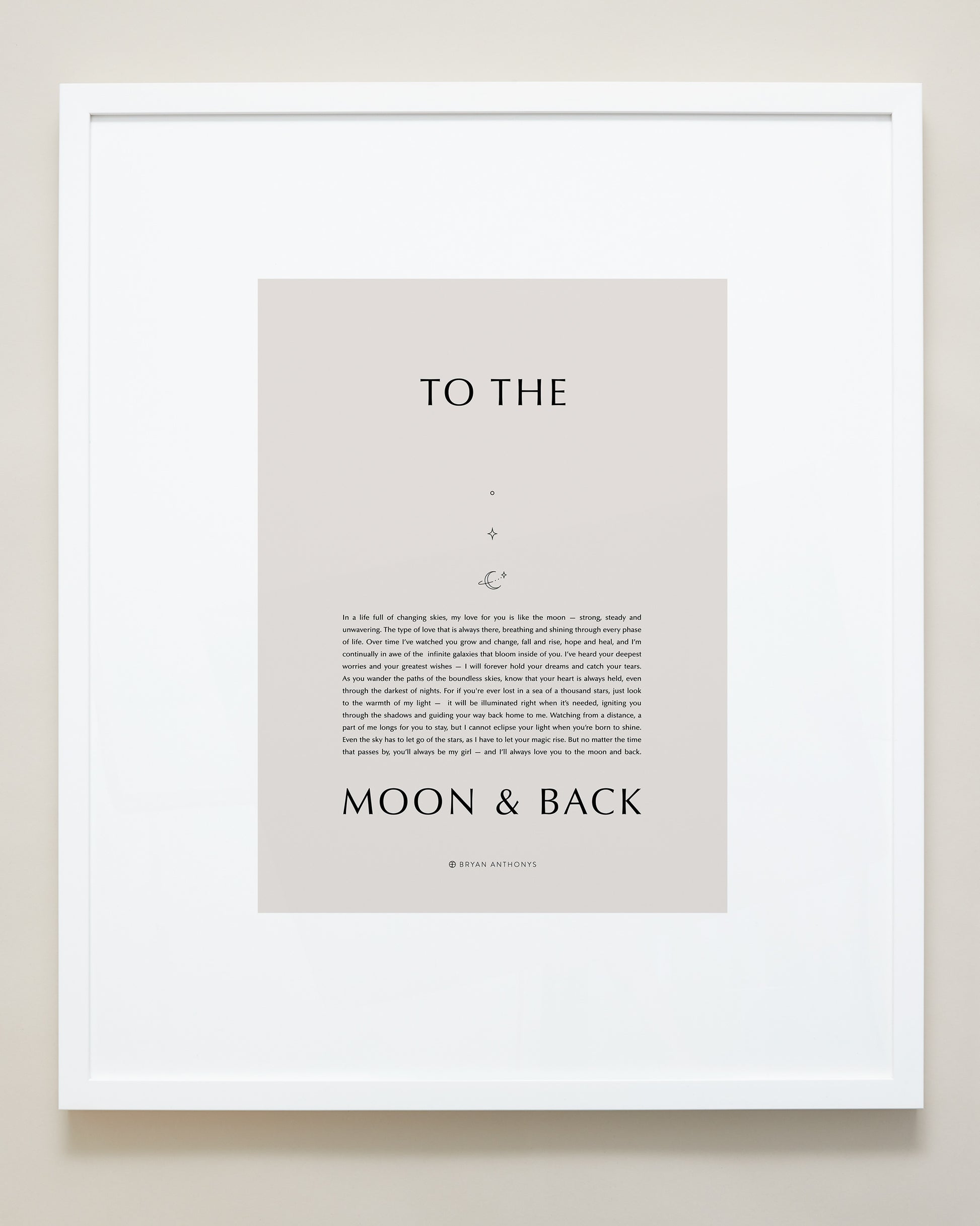 Bryan Anthonys Home Decor Purposeful Prints To The Moon & Back Iconic Framed Print Tan Art With White Frame 20x24