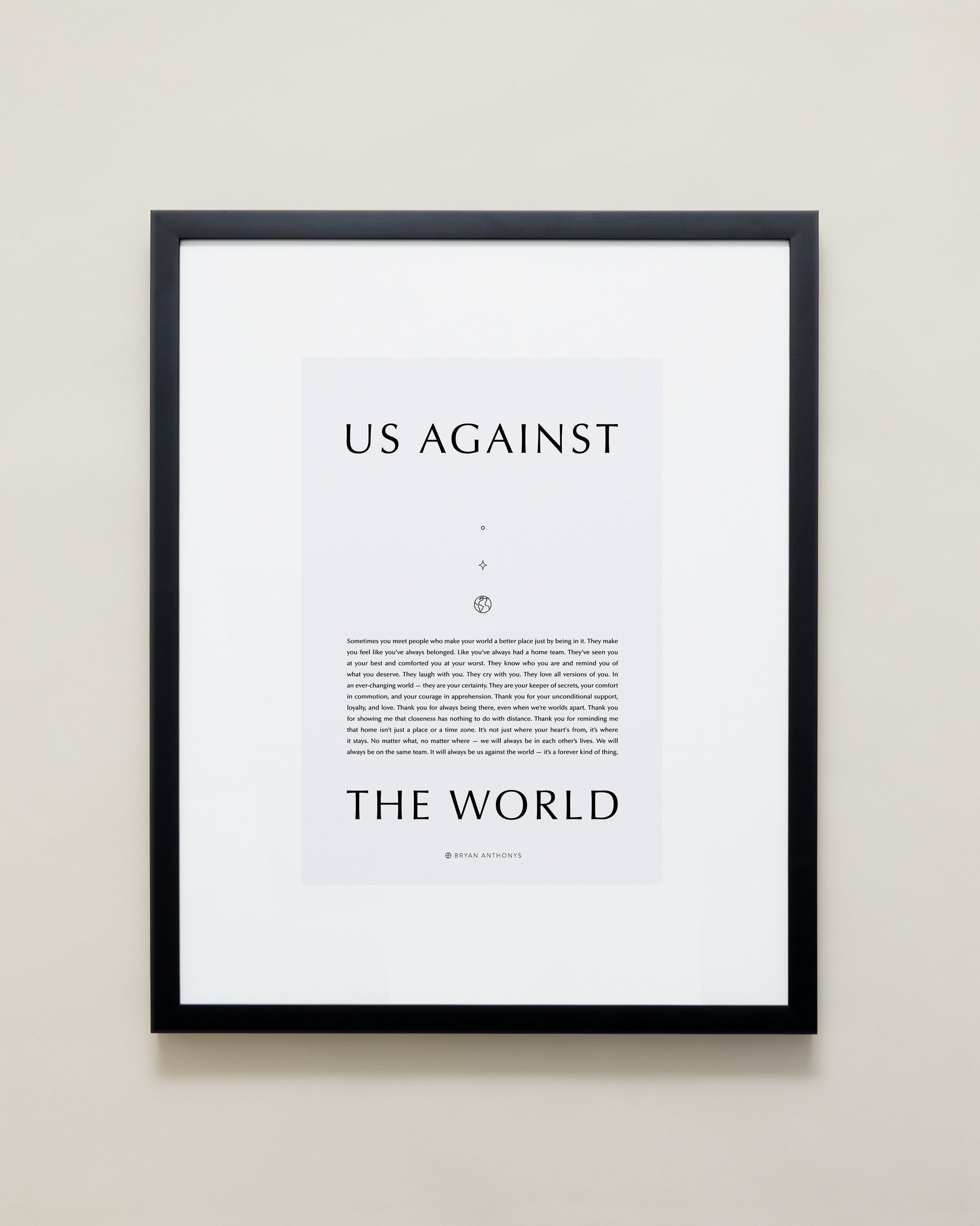 Bryan Anthonys Home Decor Purposeful Prints Us Against The World Iconic Framed Print Gray Art With Black Frame 16x20