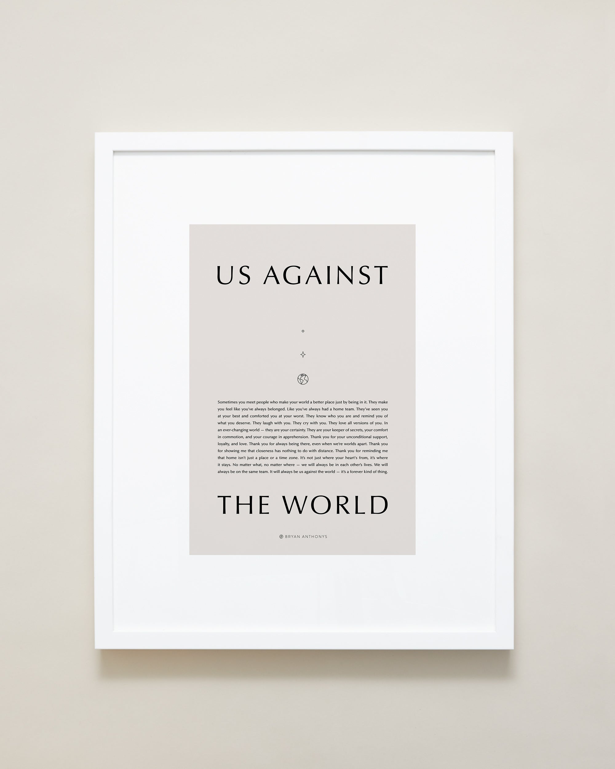Bryan Anthonys Home Decor Purposeful Prints Us Against The World Iconic Framed Print Tan Art With White Frame 16x20