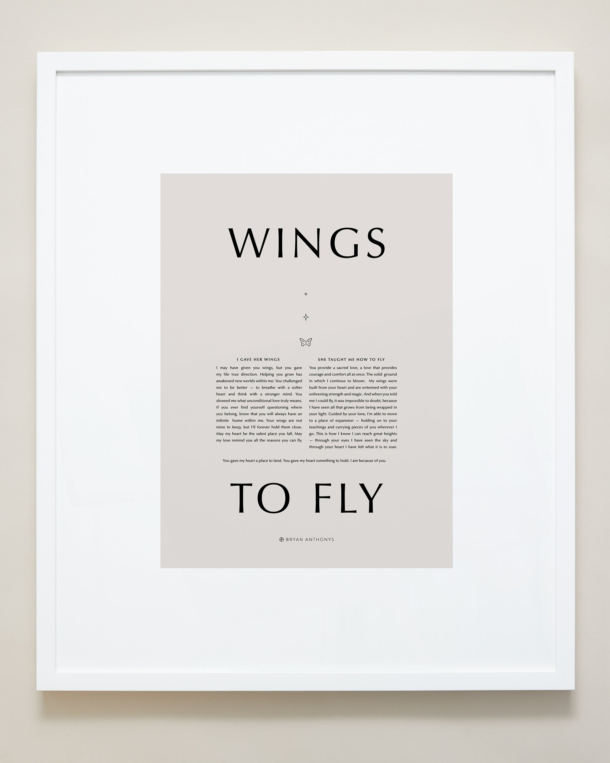 Bryan Anthonys Home Decor Wings To Fly Framed Print 20x24 White Frame with Tan